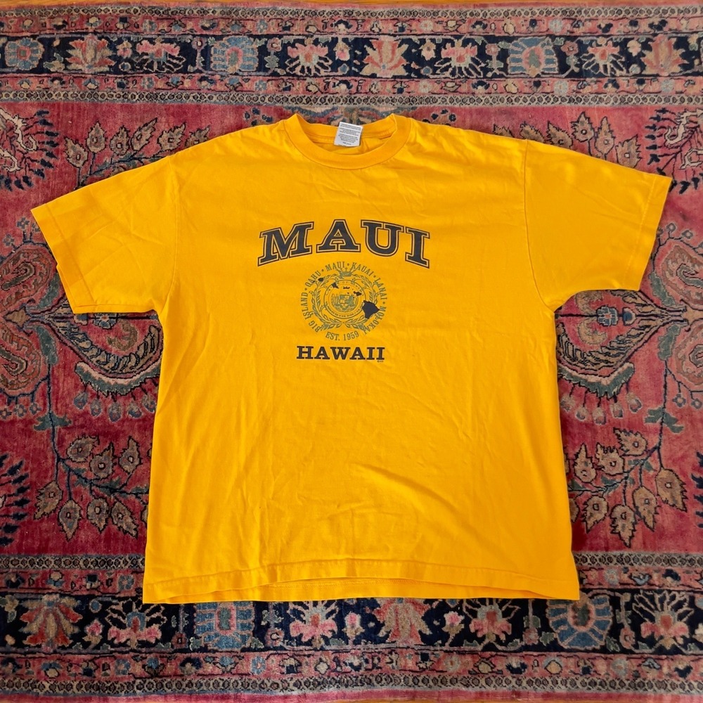 VTG 00s Pro Club Maui Hawaii Graphic T-Shirt XL Yellow Short Sleeve Cotton USA
